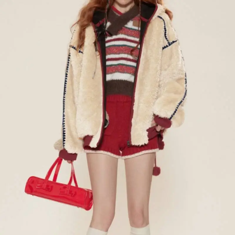 Retro Loose Blended Synthetic Fabrics Velvet Jacket-2