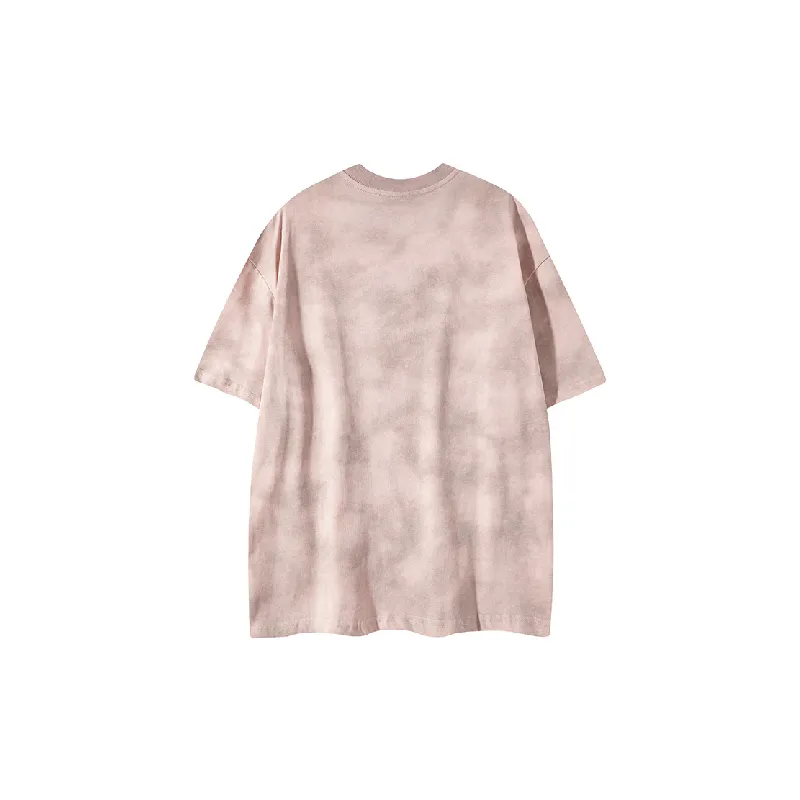 Tie Dye Letter Cotton Blended Fabric T Shirt-1