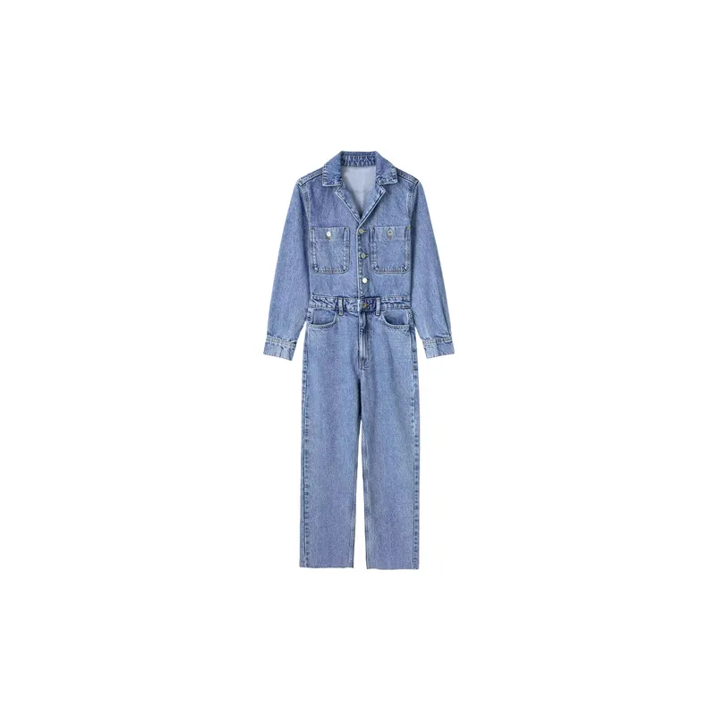 Retro Straight Leg Denim Jumpsuit Women