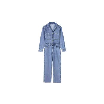 Retro Straight Leg Denim Jumpsuit Women