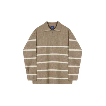 Striped Zipper Acrylic Fibres Sweater