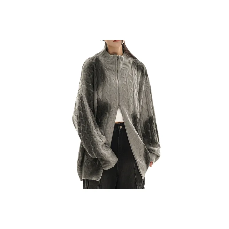 Retro Zipper Cotton Blended Fabric Sweater-4