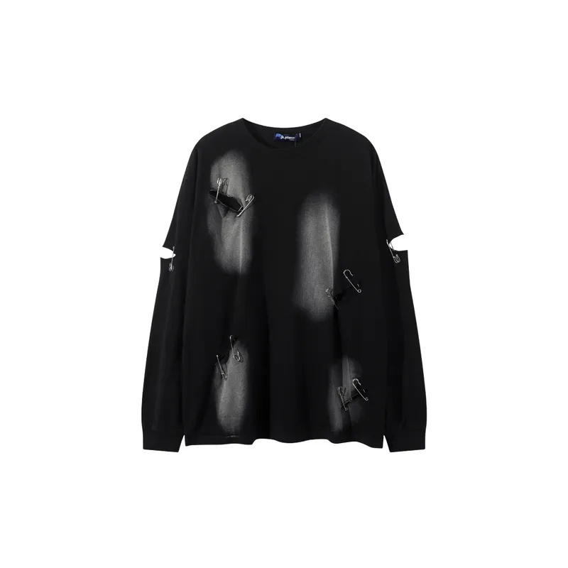 Retro High Street Ripped Long sleeved T shirt-4