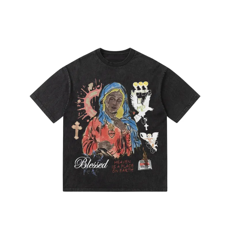 Retro Loose Washed Spray T Shirt-10