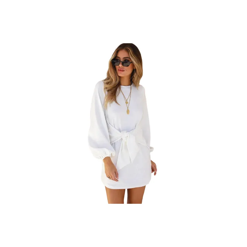 Simple Plain Knitted Fabric Dress Women-0