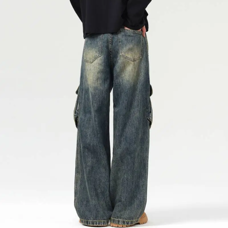 Retro Fashionable Denim Cargo Pants-3