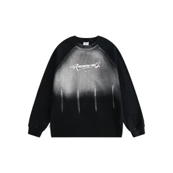 Gradient Color Hooded Round Neck Printed Sweatshirt