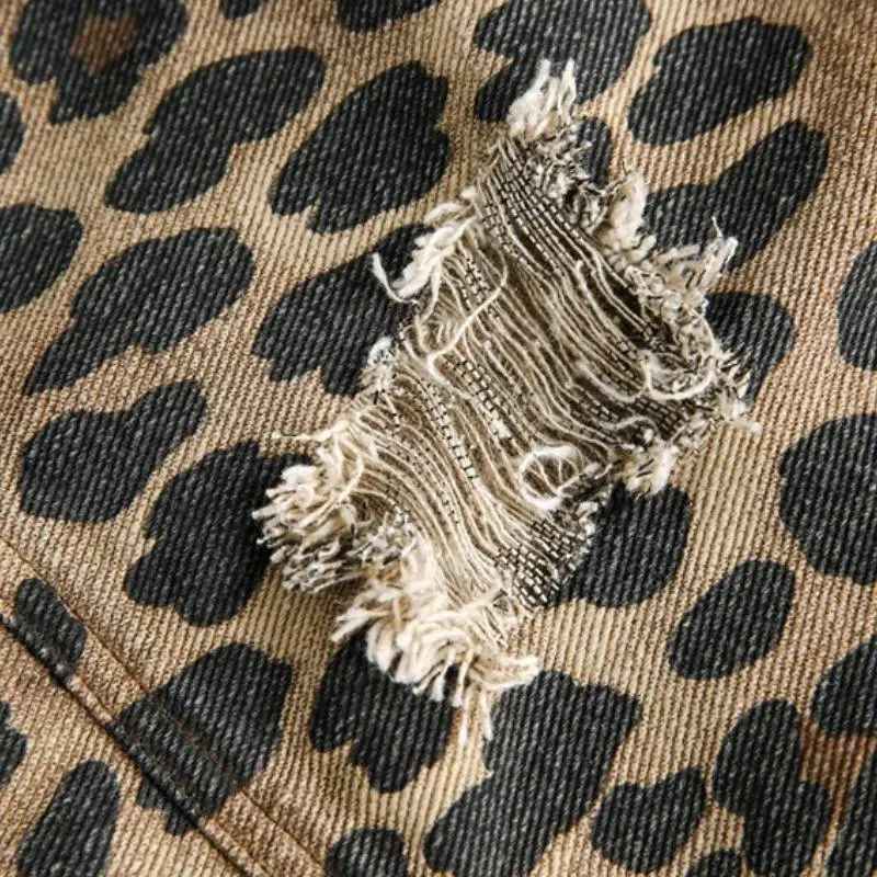 Retro Leopard Washed Ripped Cotton Jacket-5