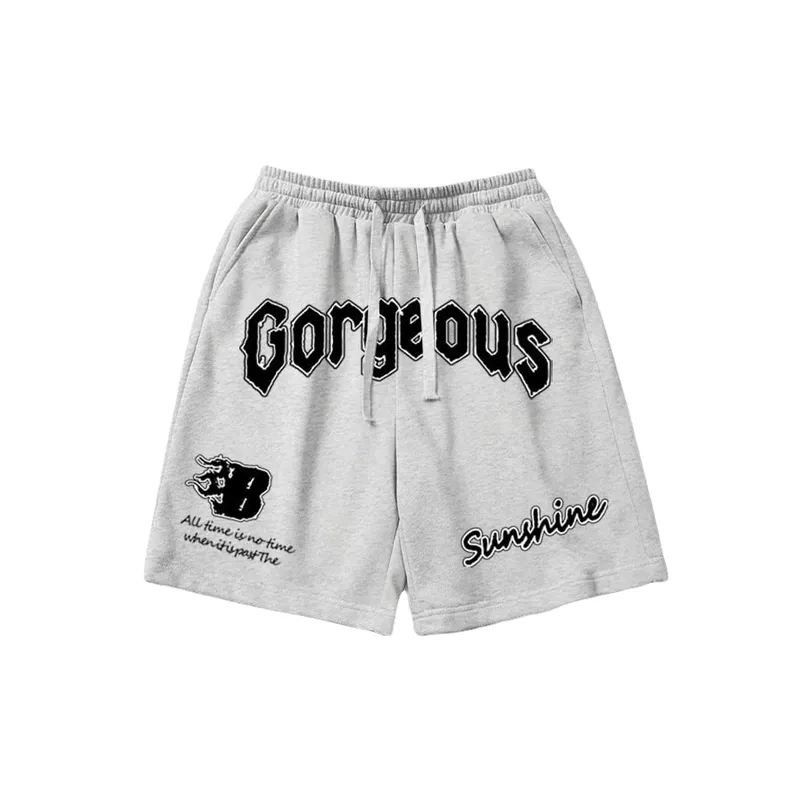 Letters Printed Tie Drawstring Shorts-3