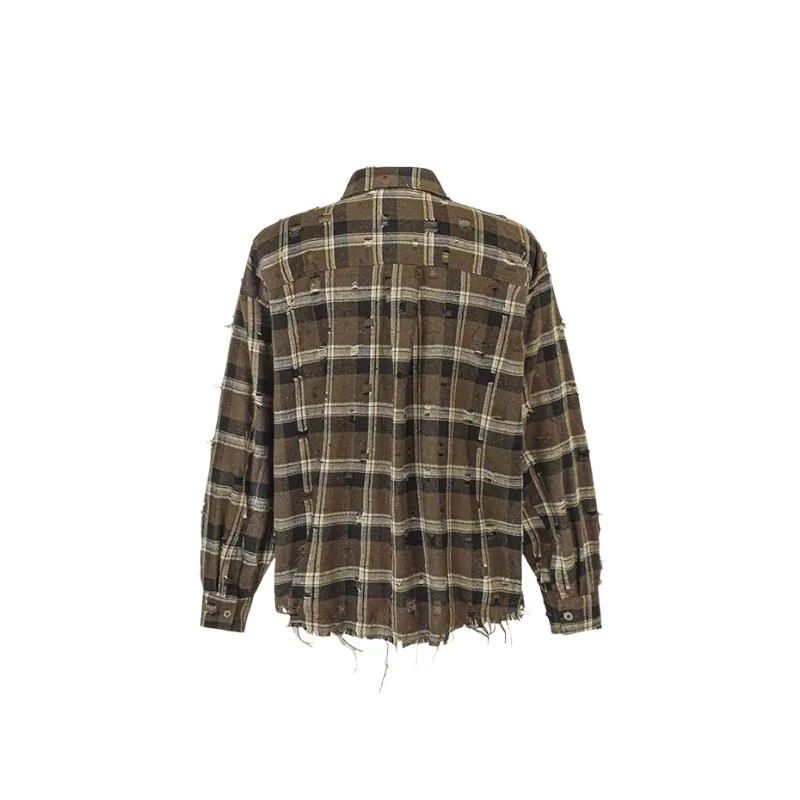 Ripped Loose Cotton Blended Fabric Shirt-3
