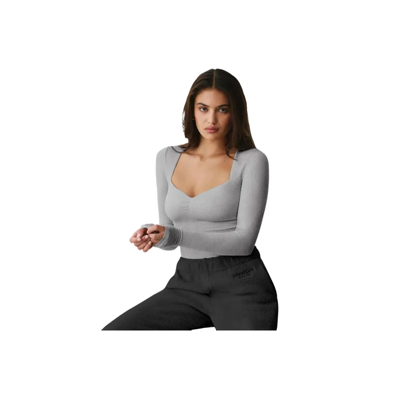 Fashionable Plain Thickened French Fine Rib Fabric Shirt Women-4
