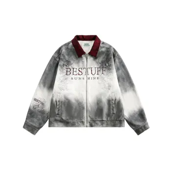 Distress Embroidery Blended Synthetic Fabrics Jacket