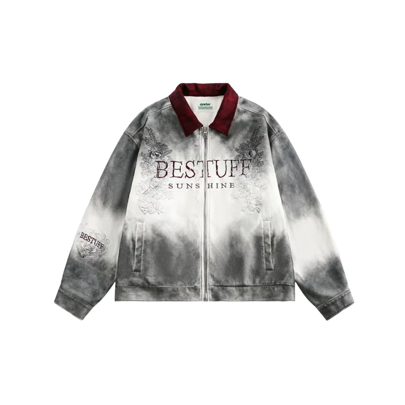 Distress Embroidery Blended Synthetic Fabrics Jacket-0