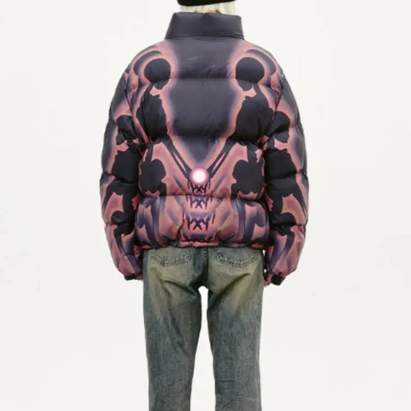 Skull Digital Printing Half high Collar Zipper Thickened Warm Cotton padded Jacket-2