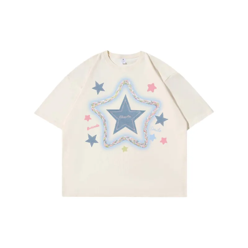 Hiphop Star Print Loose T Shirt-6