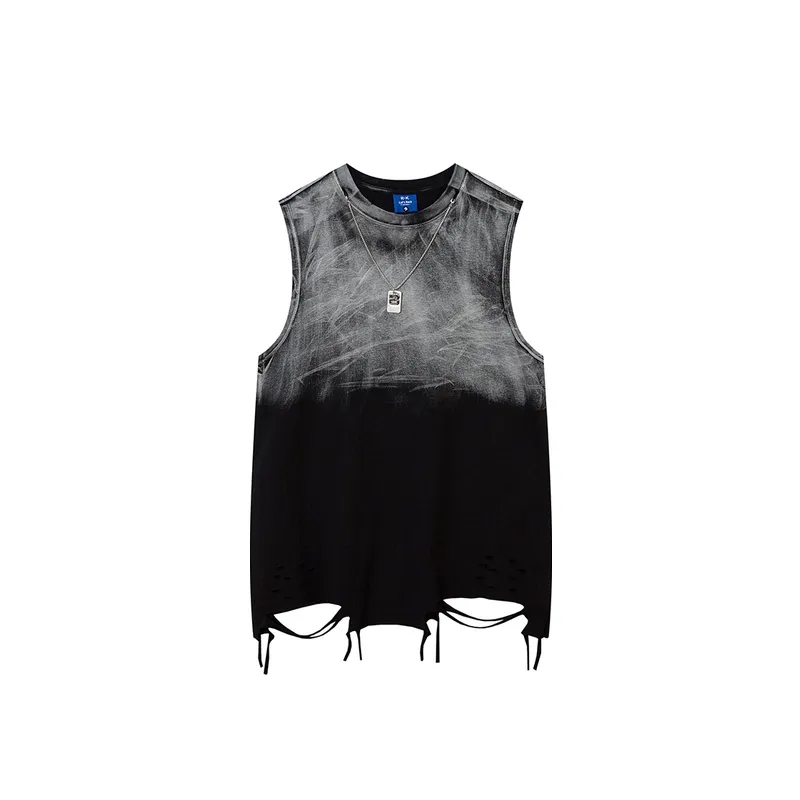 Trendy Tie Dyed Hole Necklace Vest