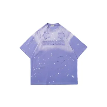 Washed Gradient Ink Patch Embroidered Short T Shirt