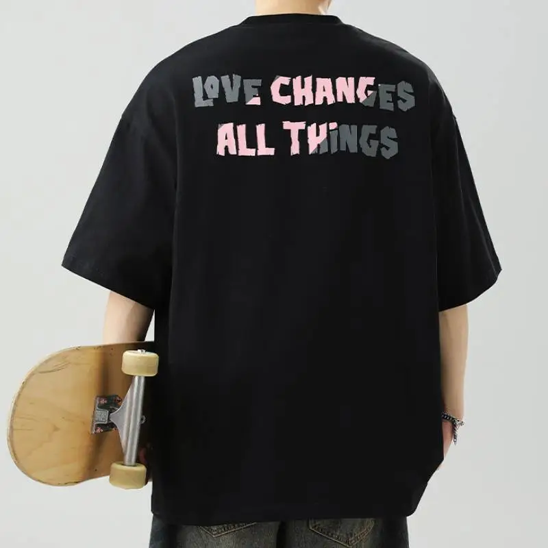 Plain Letter 100% Cotton T Shirt-7