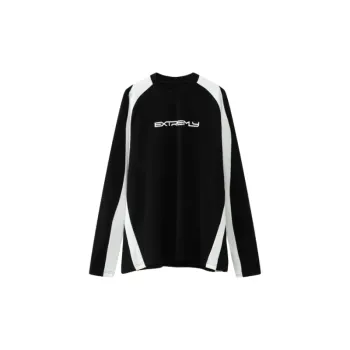New Arrival Color Blocked Crew Neck Lettered Loose Top