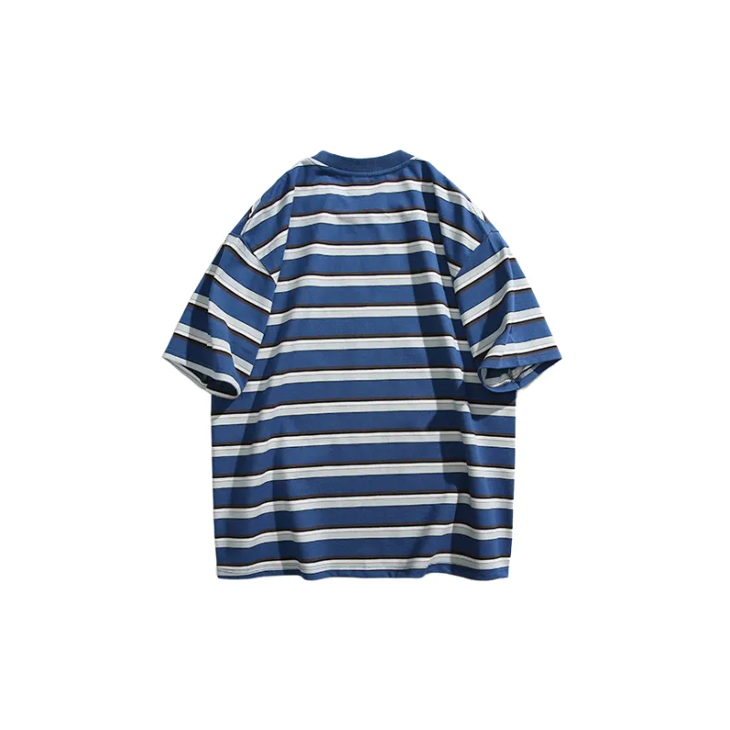 Retro Striped Cotton Blended Fabric T Shirt Unisex-5