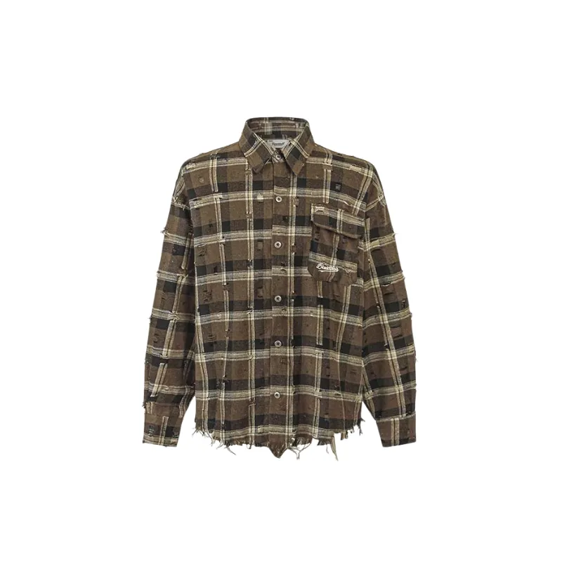Ripped Loose Cotton Blended Fabric Shirt-2