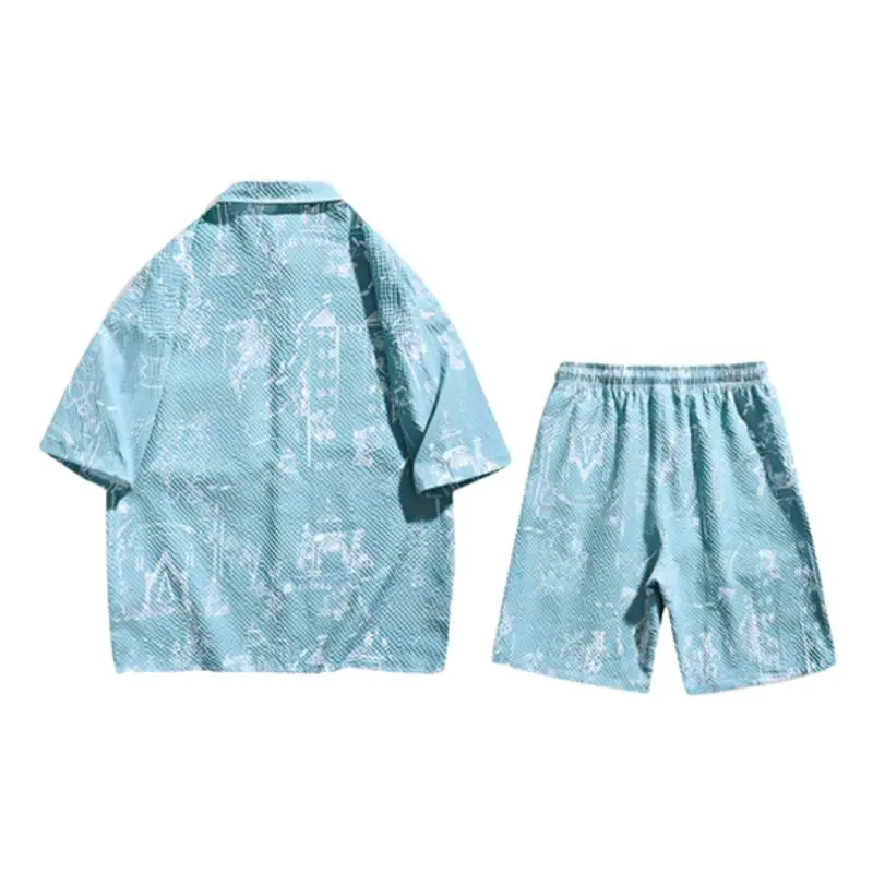 Five Point Sleeve Shirt And Pants Large Size Set-7