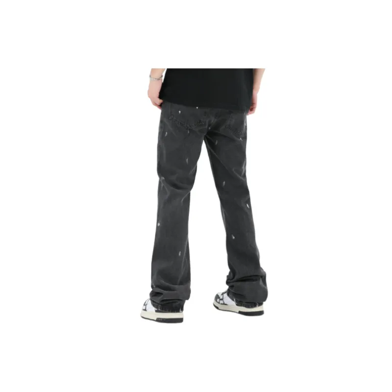Retro Loose Leather Splashed Ink Jeans-3