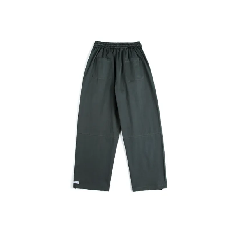 Retro Solid Color Loose Drawstring Pants-1