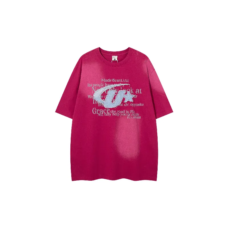 Retro Embroidery 100% Cotton T Shirt-0