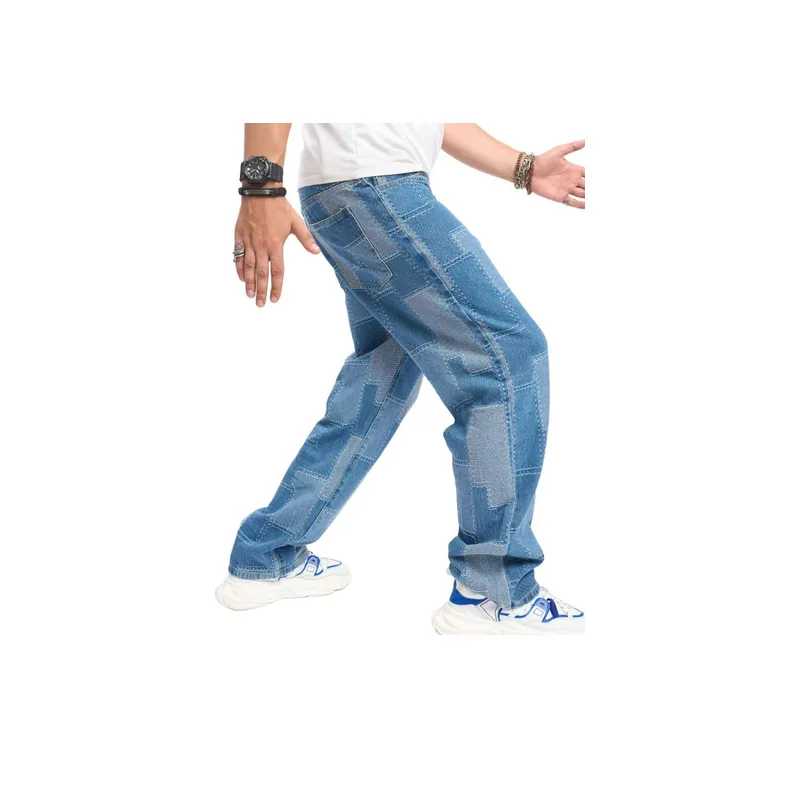 Loose Patched Elastic Jeans-2