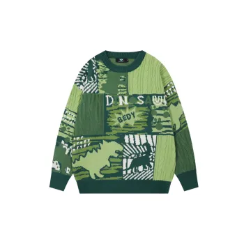 Dinosaur Jacquard Vintage Color matching Knitted Shirt