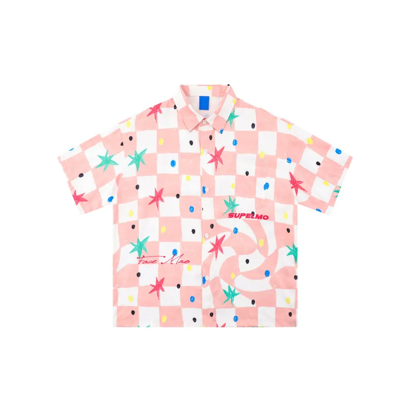 Checkerboard Print Loose T Shirt-0