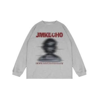 Blurred Figure Printed Long Sleeve Round Neck Washed Hoodie