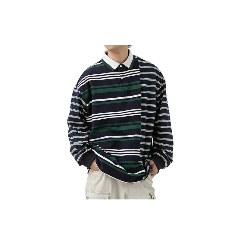 Retro Original Loose Patchwork Striped POLO Shirt-1