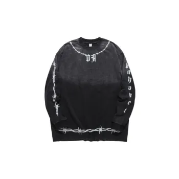 Retro Wash Contrast Color Loose Long Sleeve T Shirt