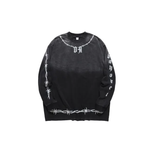 Retro Wash Contrast Color Loose Long Sleeve T Shirt