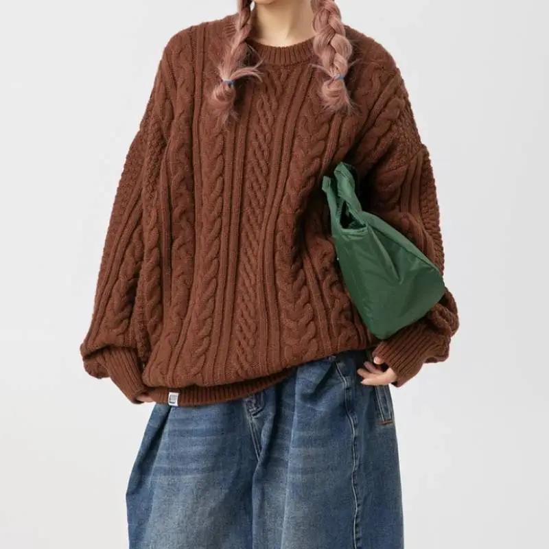 Retro Plain Blended Synthetic Fabrics Sweater-13
