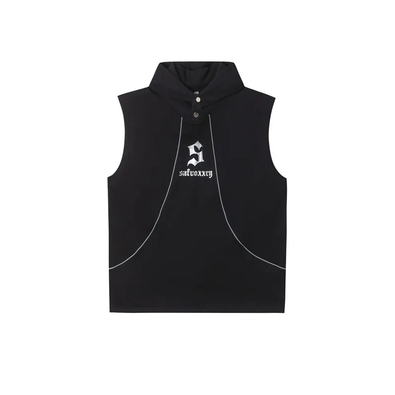 Loose Patchwork Printed Hooded Vest-0