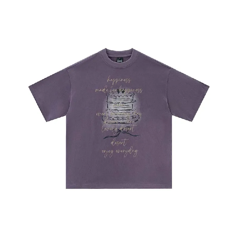 Retro Letter Cotton Blended Fabric T Shirt-2