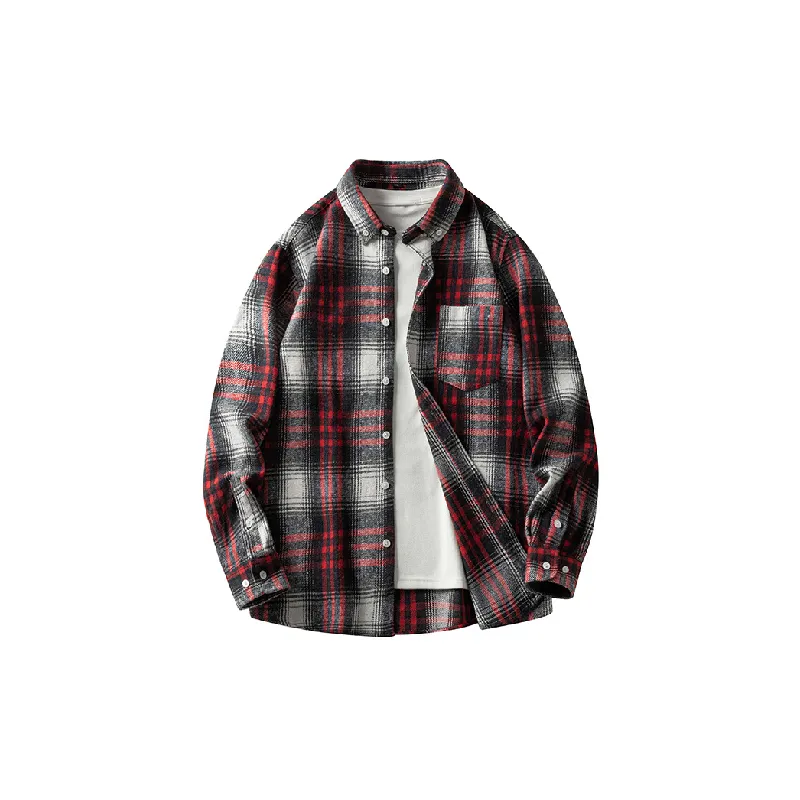 Casual Plaid Cotton Blended Fabric Shirt-4