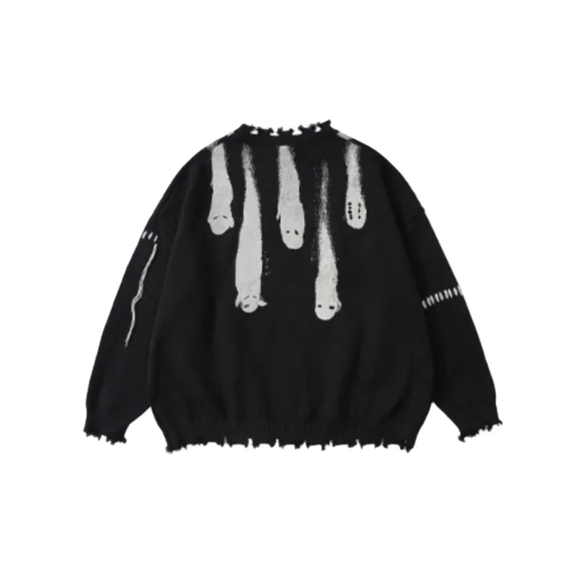 Meteor Falling Crewneck Fringed Designer Printed Wool Sweater-1