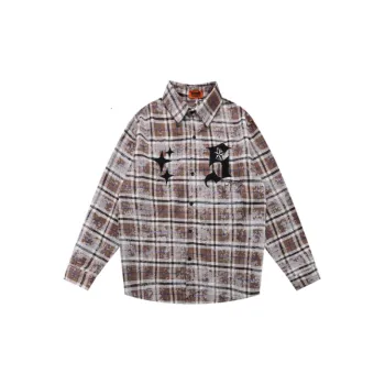 High Street Style Letter Embroidery Plaid Shirt