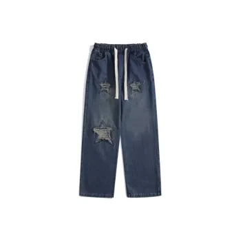 Washed Embroidery Straight Leg Jeans