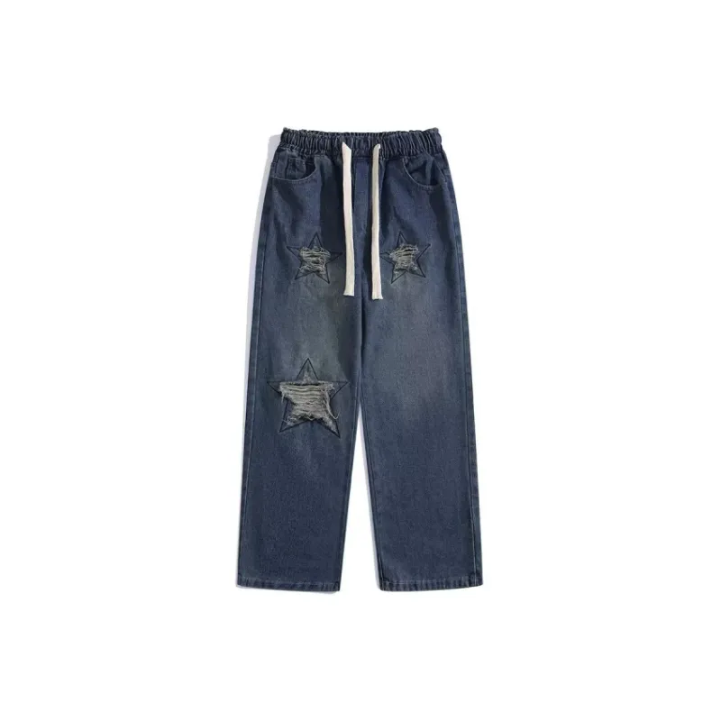 Washed Embroidery Straight Leg Jeans-0