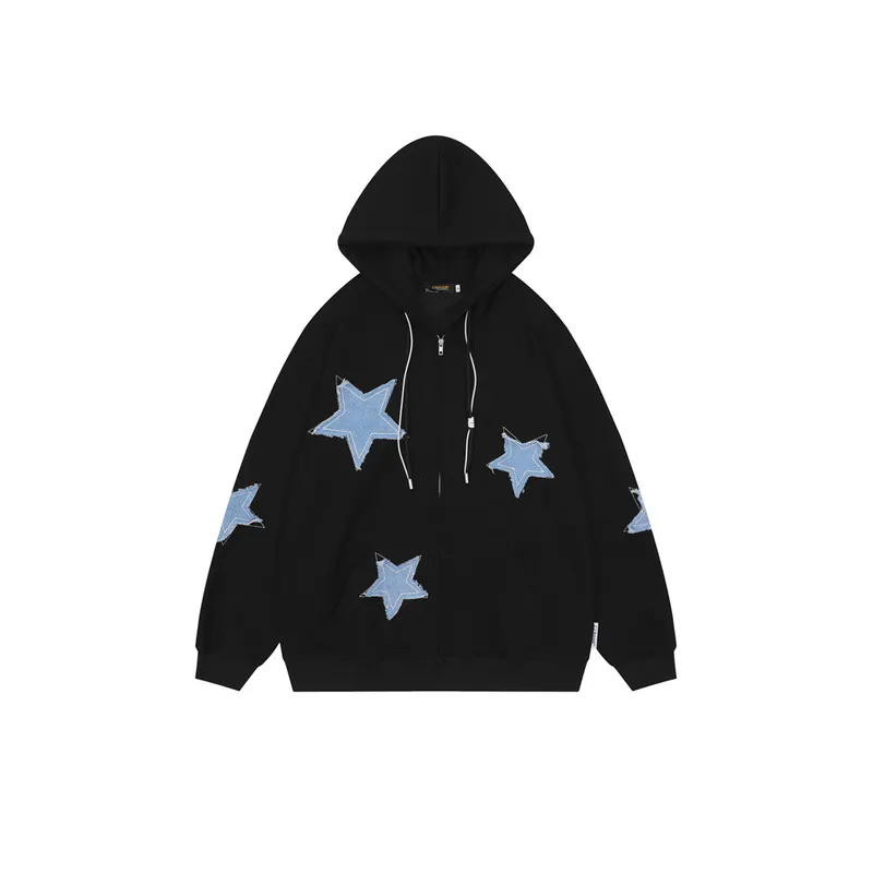 New Arrival Chinese Trendy Simple Five Star Loose Hoodie-4