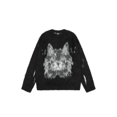 Hip-Hop Cat Jacquard Crewneck Sweater