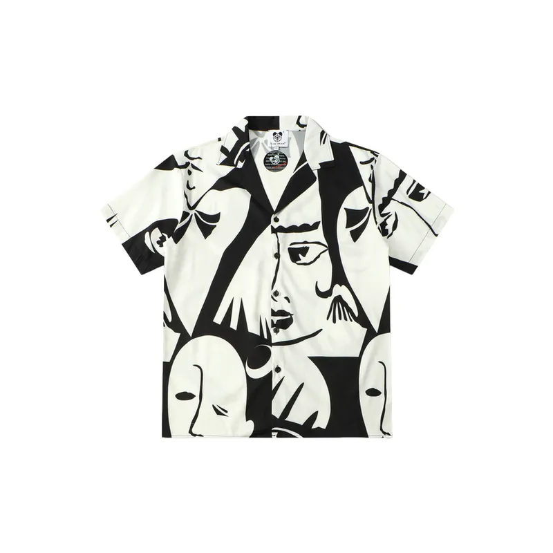 Trendy Mask Digital Printing Loose Lapel Short Sleeved Shirt