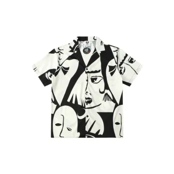 Trendy Mask Digital Printing Loose Lapel Short Sleeved Shirt