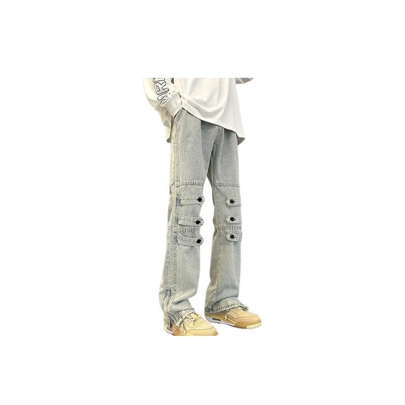Versatile Loose Straight Zipper Jeans-0