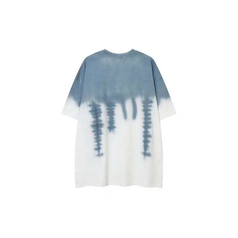 Retro Gradual Tie Dye Crewneck Short sleeved T shirt-3